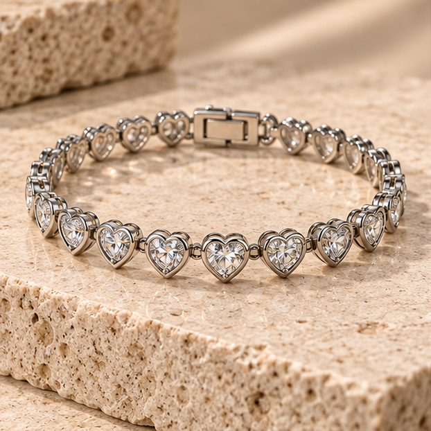 Bracelet Tennis Cœurs Femme – Acier 316 – vue principale – LEONIS ZEVARA
