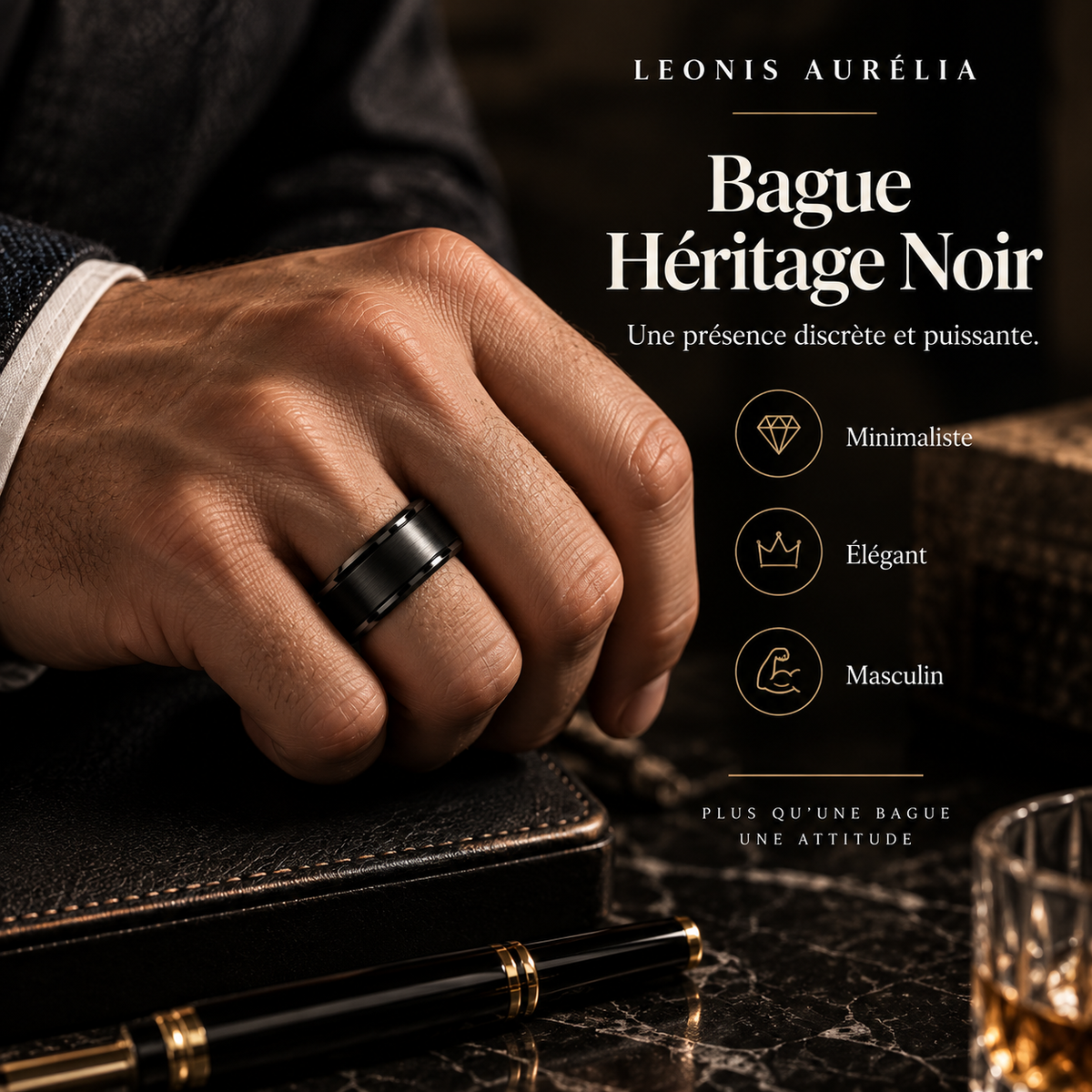 Bague Héritage Noir – vue principale – LEONIS ZEVARA