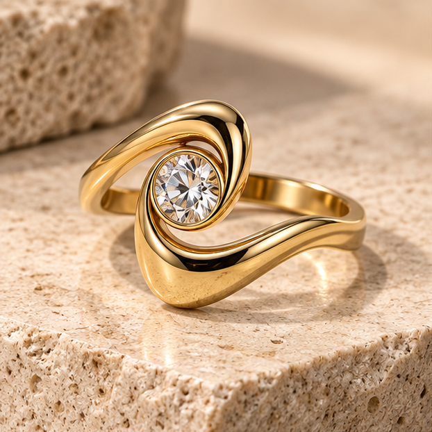 Bague Sculpturale Femme – Acier 316 & Zircone – détail – LEONIS ZEVARA