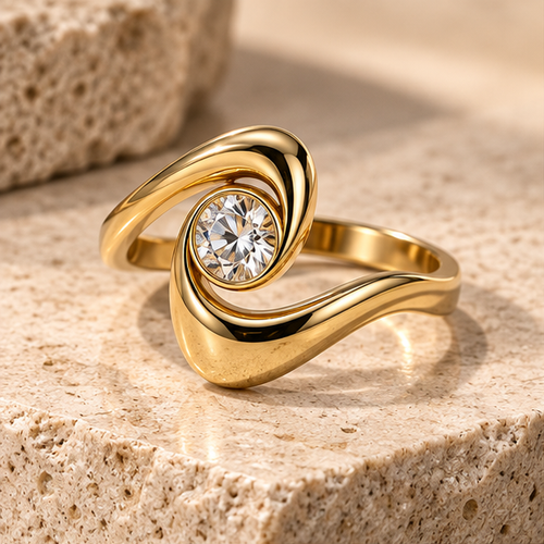 Bague Sculpturale Femme – Acier 316 & Zircone – détail – LEONIS ZEVARA