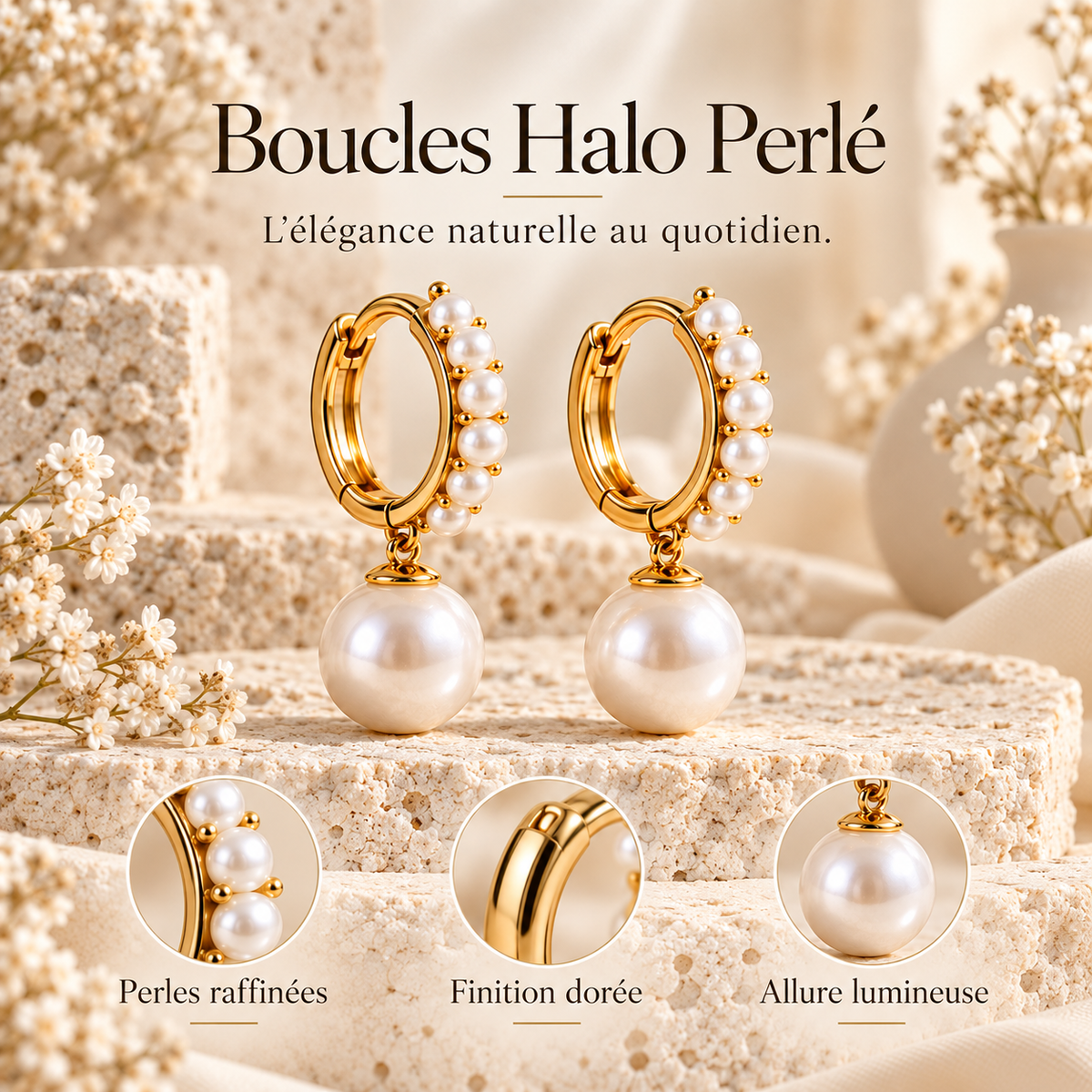Boucles Halo Perle - presentation francaise