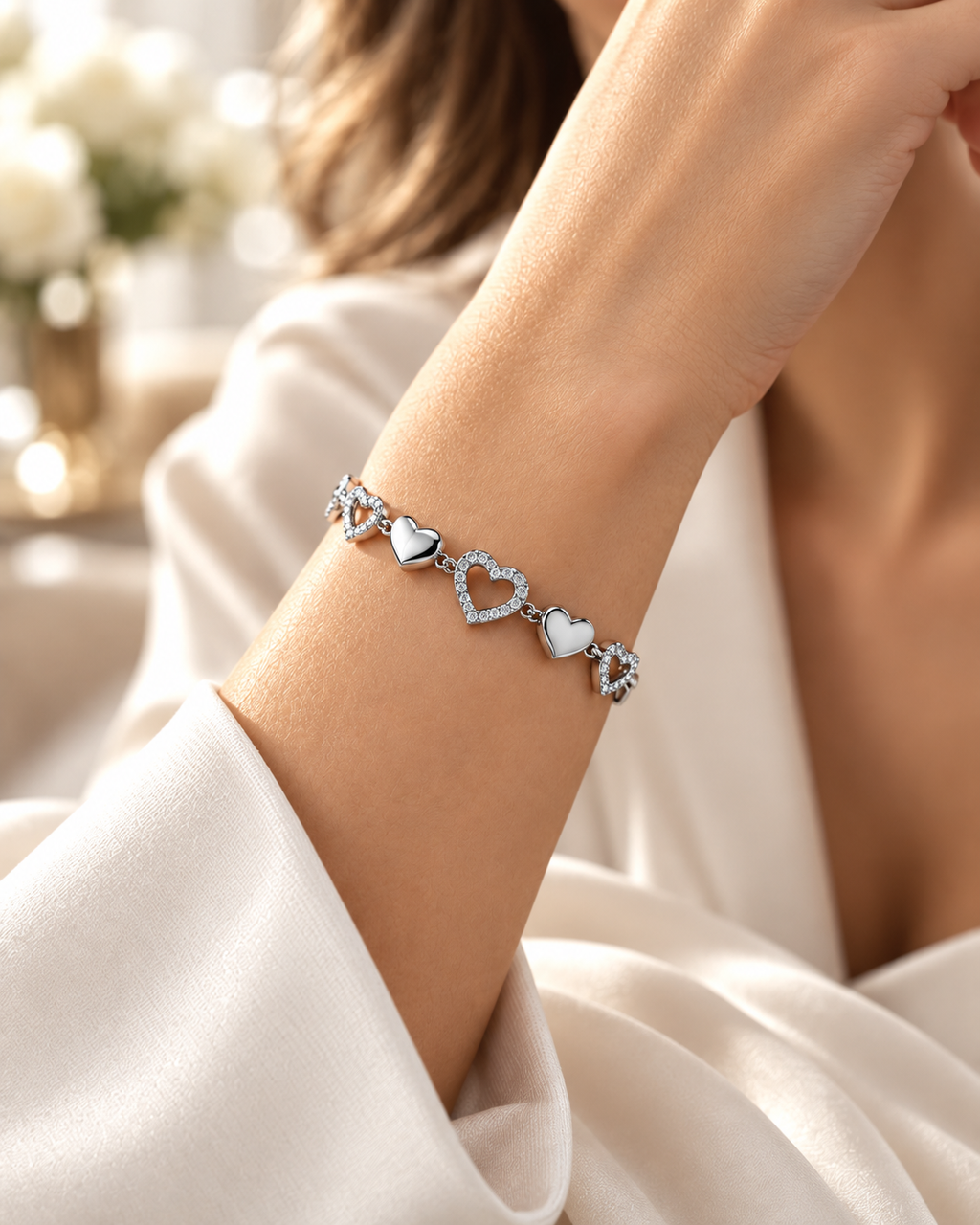 LEONIS ZEVARA Bracelet Tennis Cœurs Femme - porté