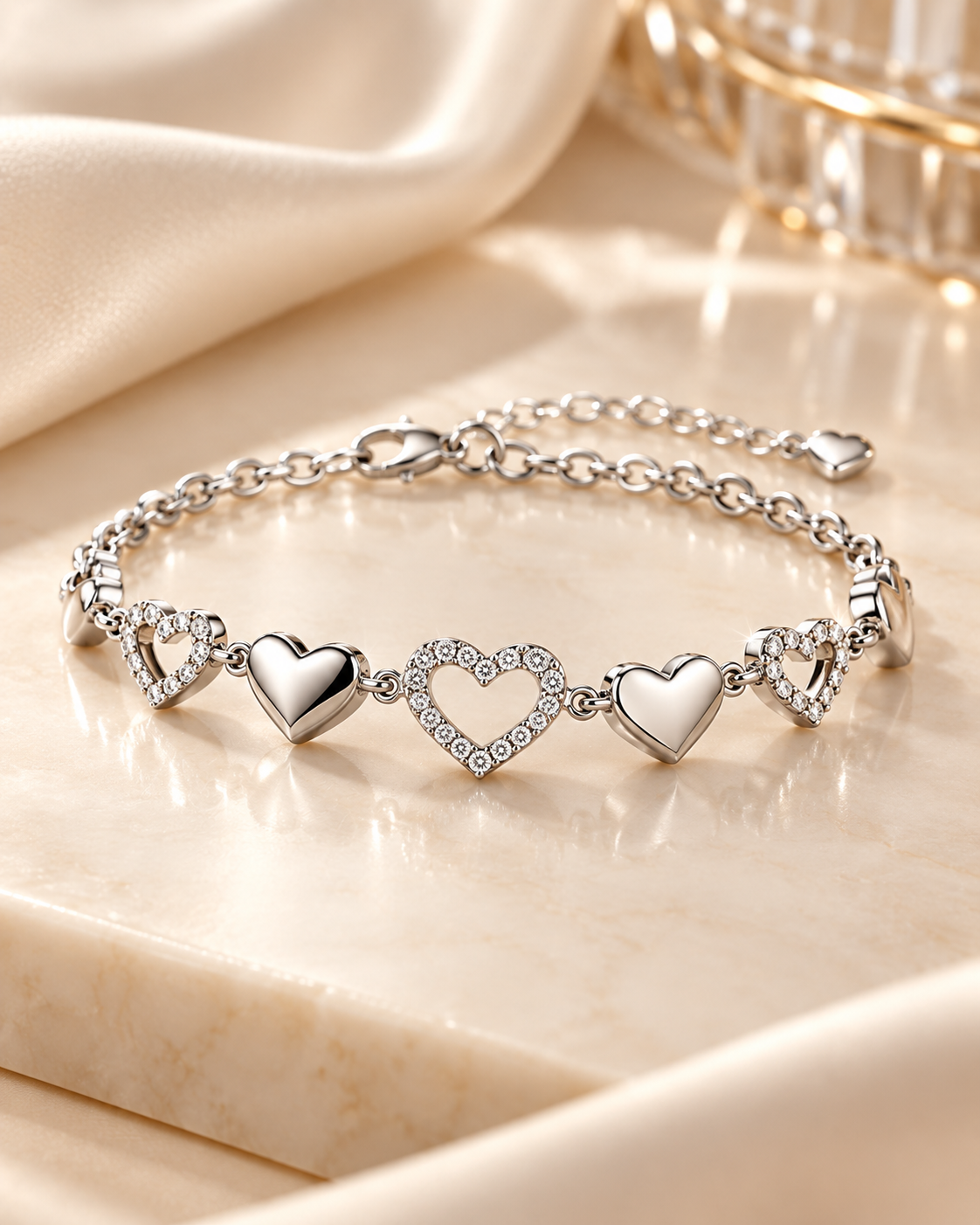 LEONIS ZEVARA Bracelet Tennis Cœurs Femme - présentation premium