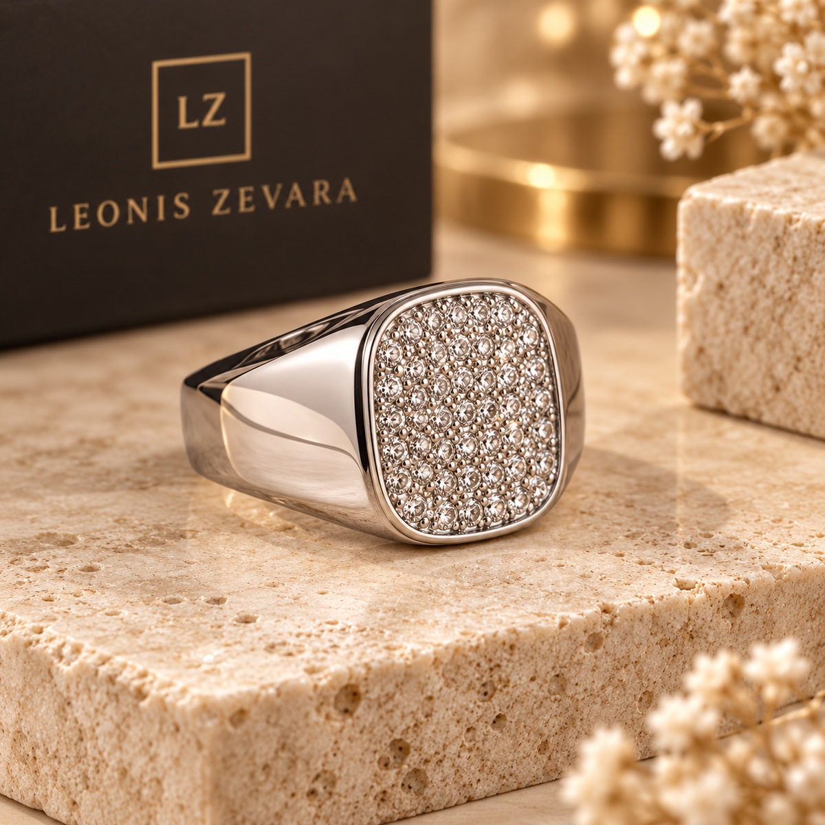 LEONIS ZEVARA - Chevaliere Geometrique - Acier 316 et Zircone