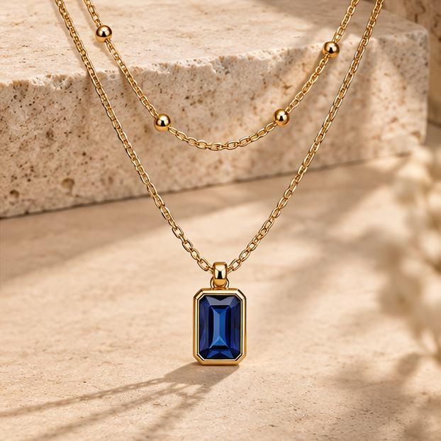 LEONIS ZEVARA – Collier Étagé Pierre Bleue Femme – Acier 316 - vue détail