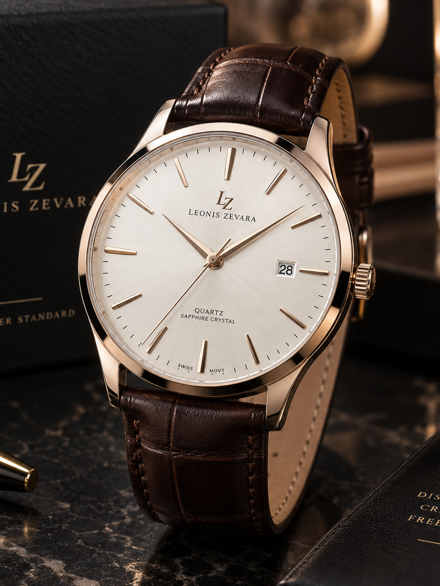 LEONIS ZEVARA – Élégance Quartz Cuir Homme - vue premium portrait