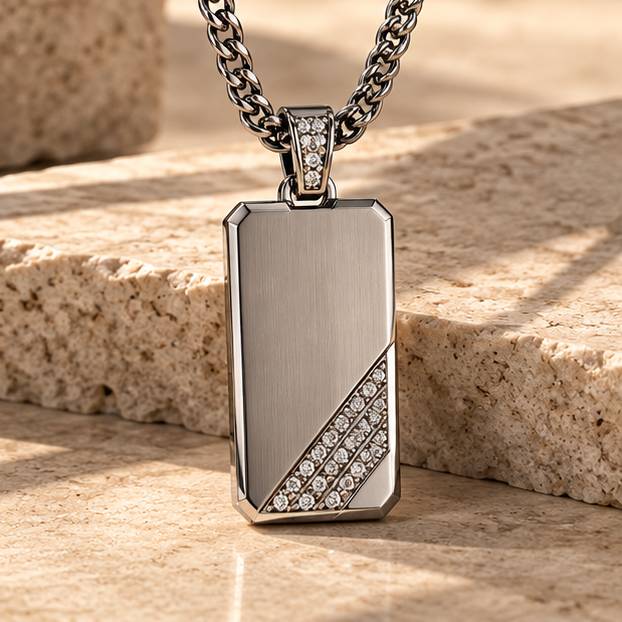LEONIS ZEVARA – Pendentif Plaque Bold Homme – Acier 316 - vue premium portrait