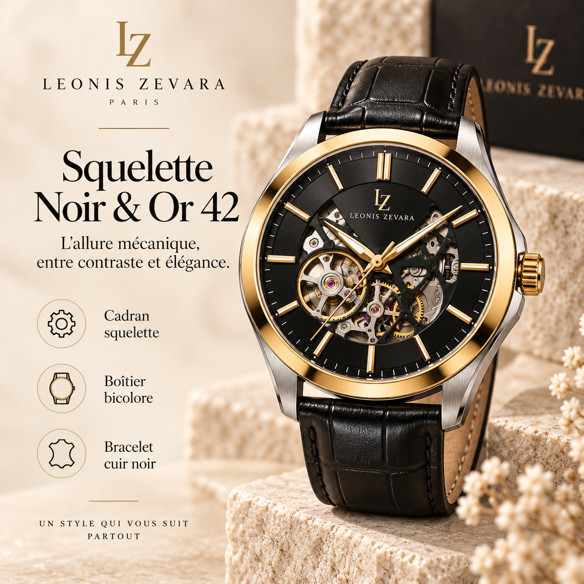 LEONIS ZEVARA - Squelette Noir et Or 42 - presentation francaise
